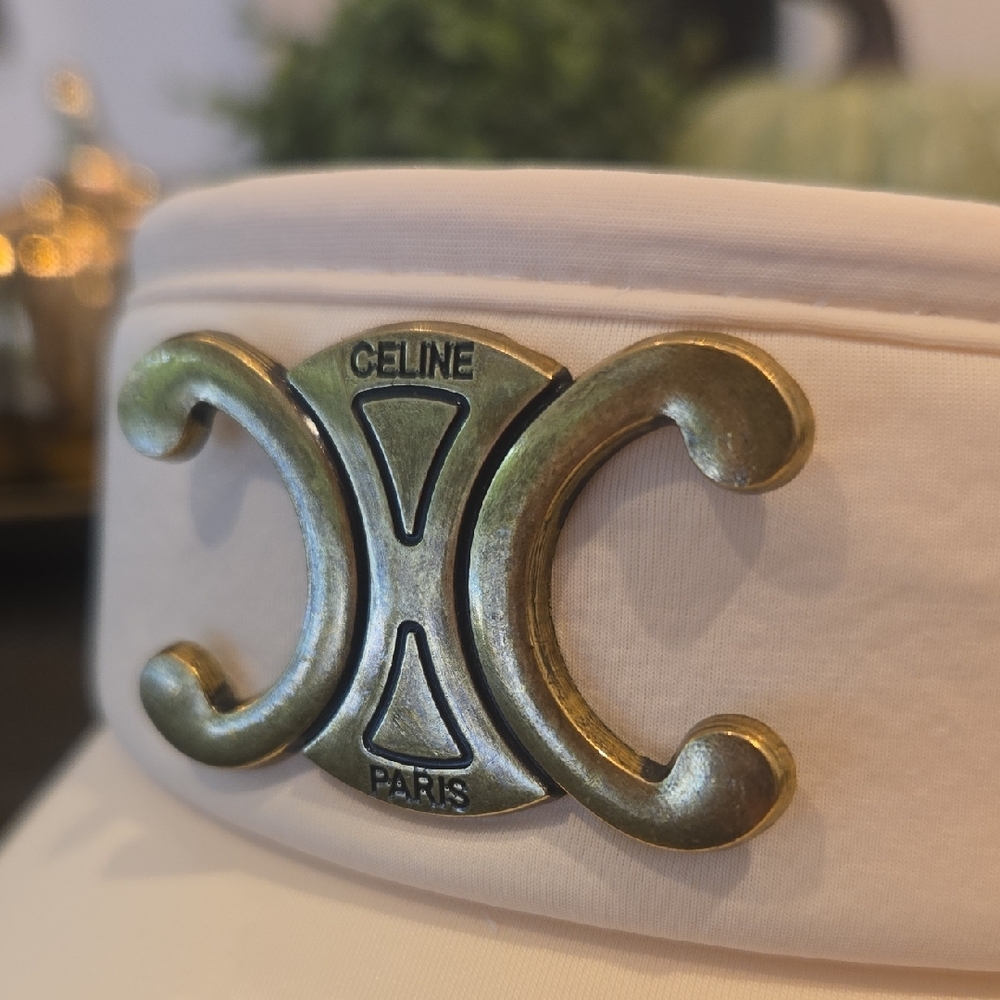 Celine Cream Visor with Gold Triomphe Plaque - Picture 3 of 8